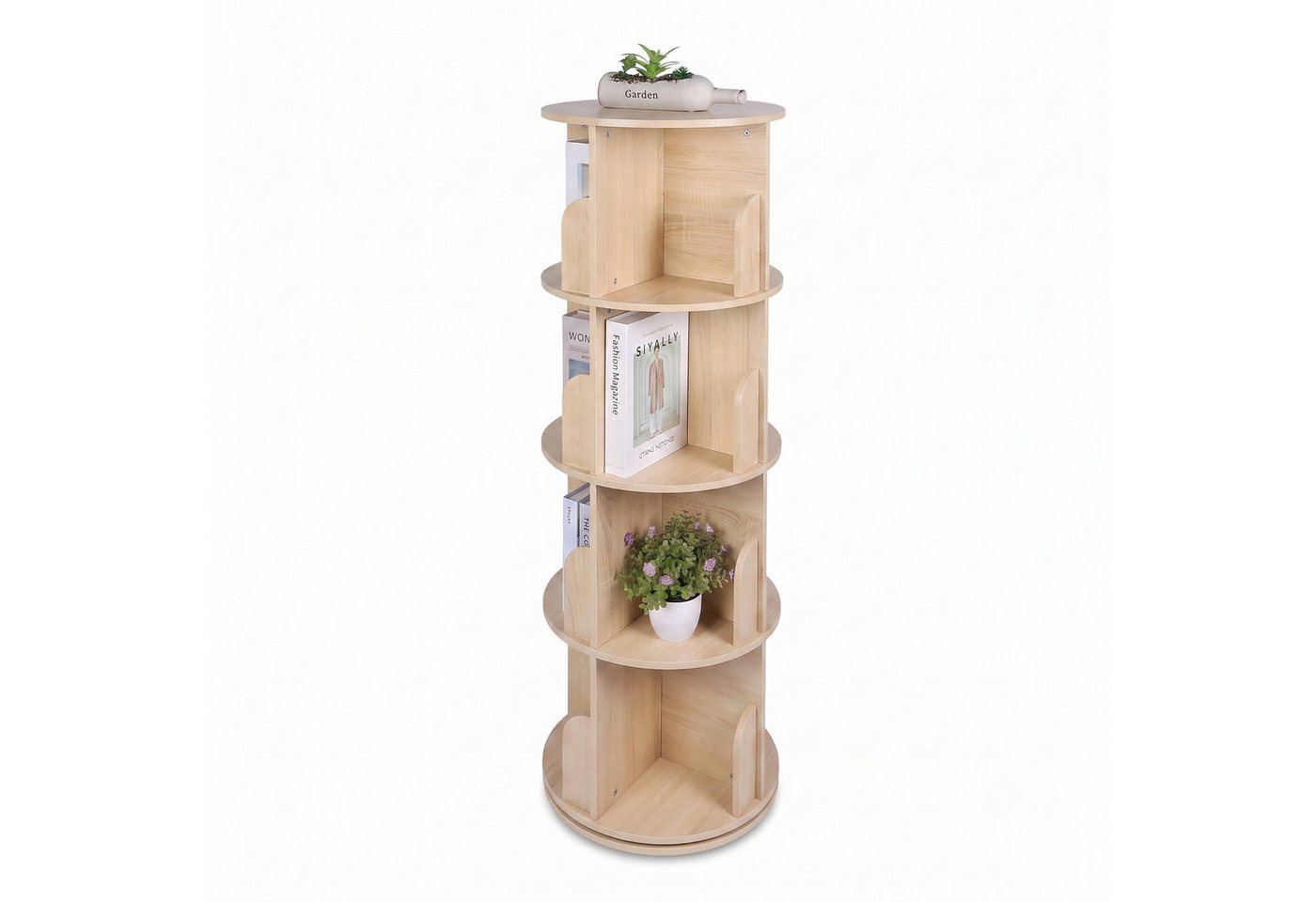 Relaxdays Bücherregal Drehbar, 16 Fächer, Hxd: 128x40 Cm, 4 Etagen, Drehregal Für B ücher & Dvds, Bücherturm, Mdf, Natur Bild 3