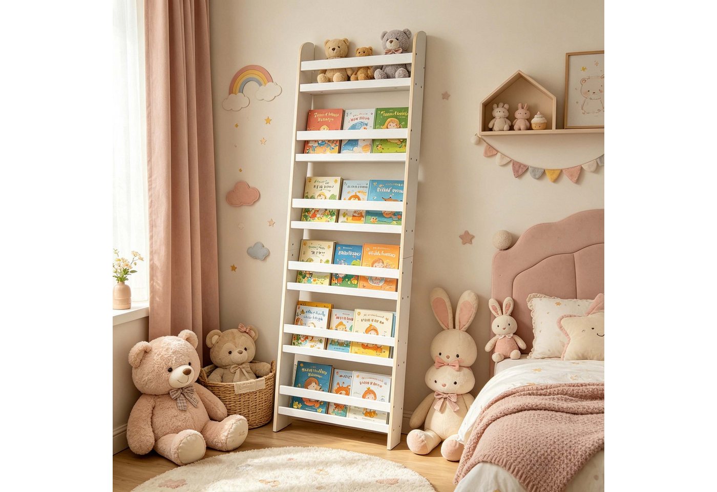 Relaxdays Bücherregal, 6 Fächer, Bücher, Spielzeug, Hxbxt: 200 X 55 X 10 Cm, Kinderzimmer, Mdf, Kinderbücherregal, Weiß