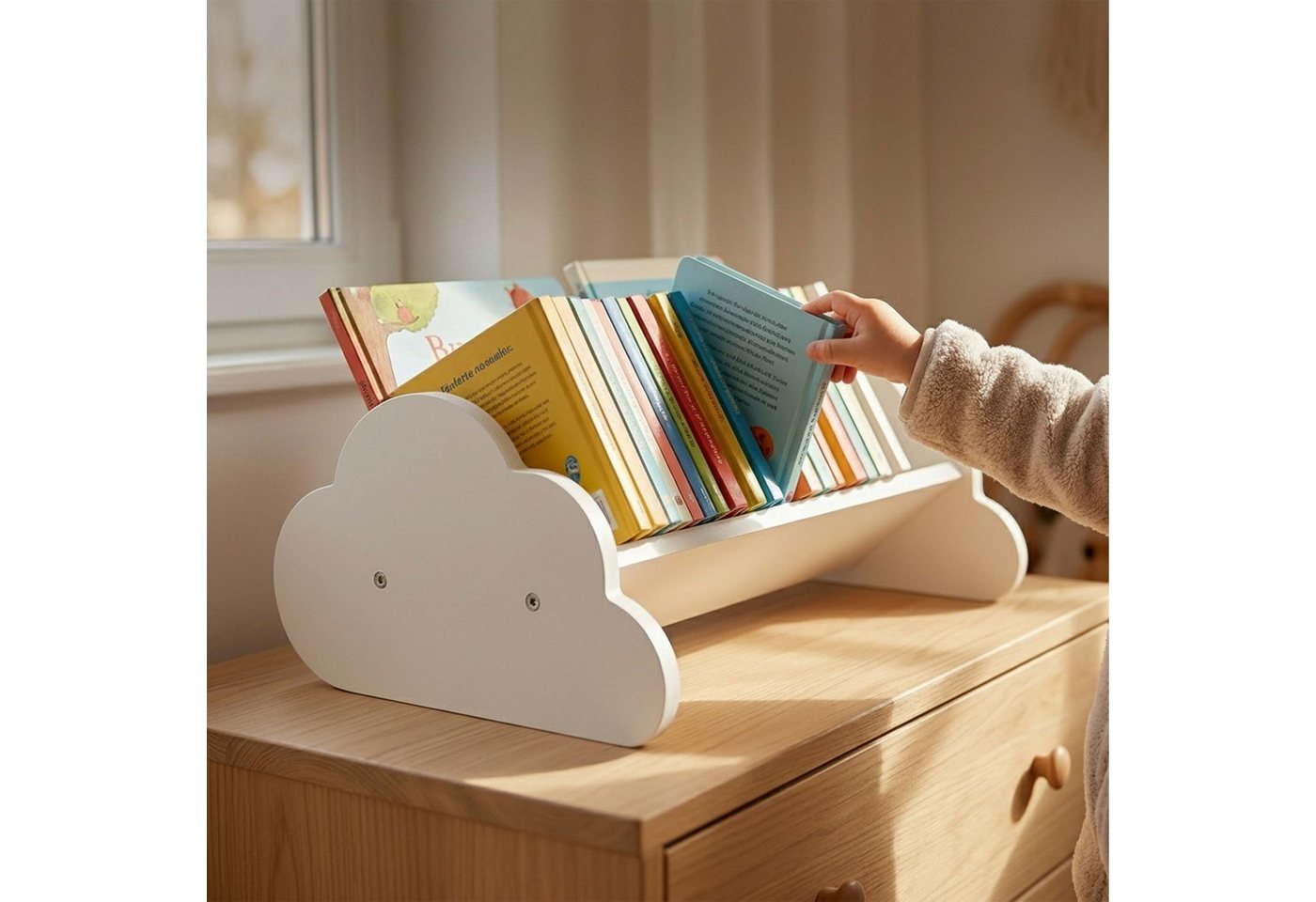 Relaxdays Bücherregal Wolke, Kinderbücherregal, Zum Hinstellen, Hxbxt: 17 X 43 X 29 Cm, Wolkenregal Kinderzimmer, Weiß Bild 2