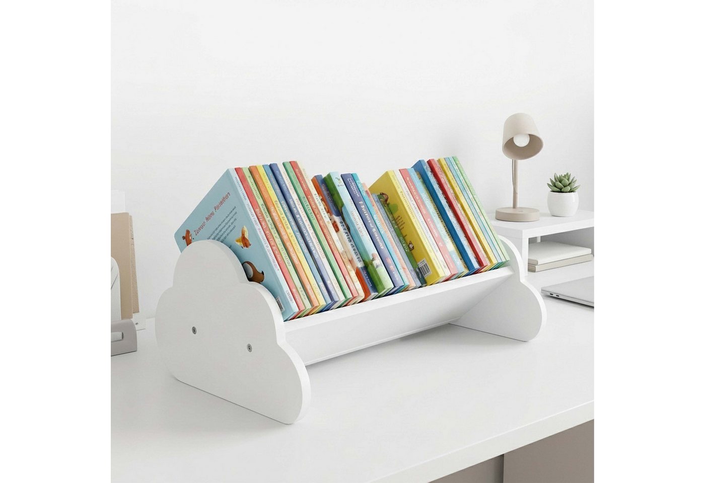 Relaxdays Bücherregal Wolke, Kinderbücherregal, Zum Hinstellen, Hxbxt: 17 X 43 X 29 Cm, Wolkenregal Kinderzimmer, Weiß Bild 4
