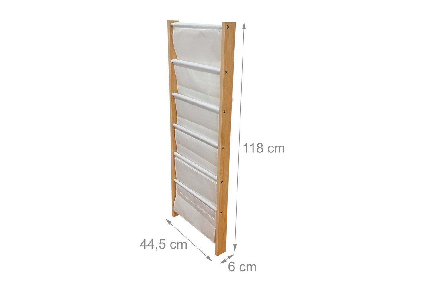 Relaxdays Bücherregal Mit 7 Stofftaschen, Wandmontage, Wandregal Für Kinder, Buchregal, Hbt: 118x44,5x6 Cm, Mdf, Weiß Bild 3