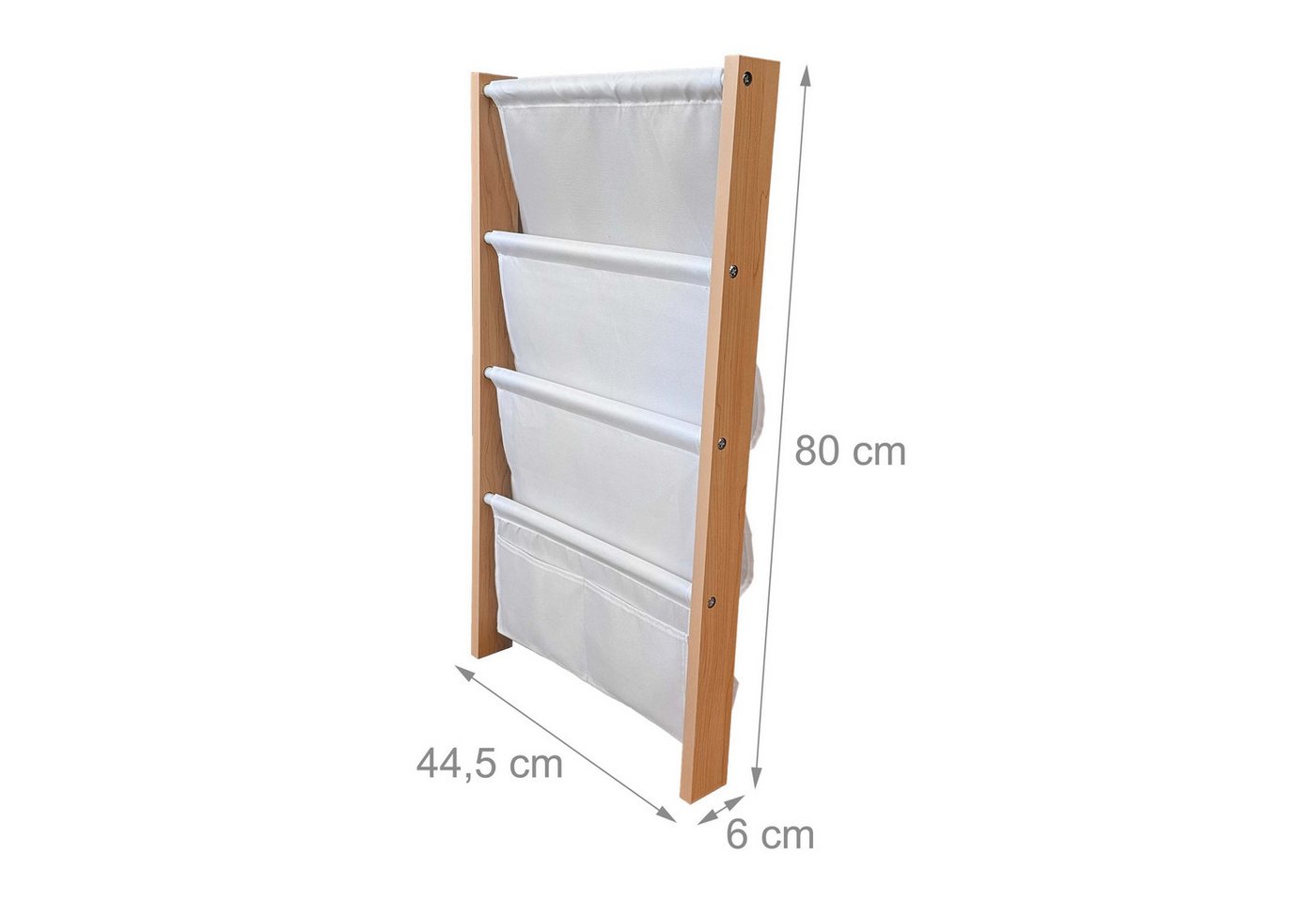 Relaxdays Bücherregal Mit 5 Stofftaschen, Wandmontage, Wandregal Für Kinder, Buchregal, Hbt: 80x44,5x6 Cm, Mdf, Weiß Bild 5