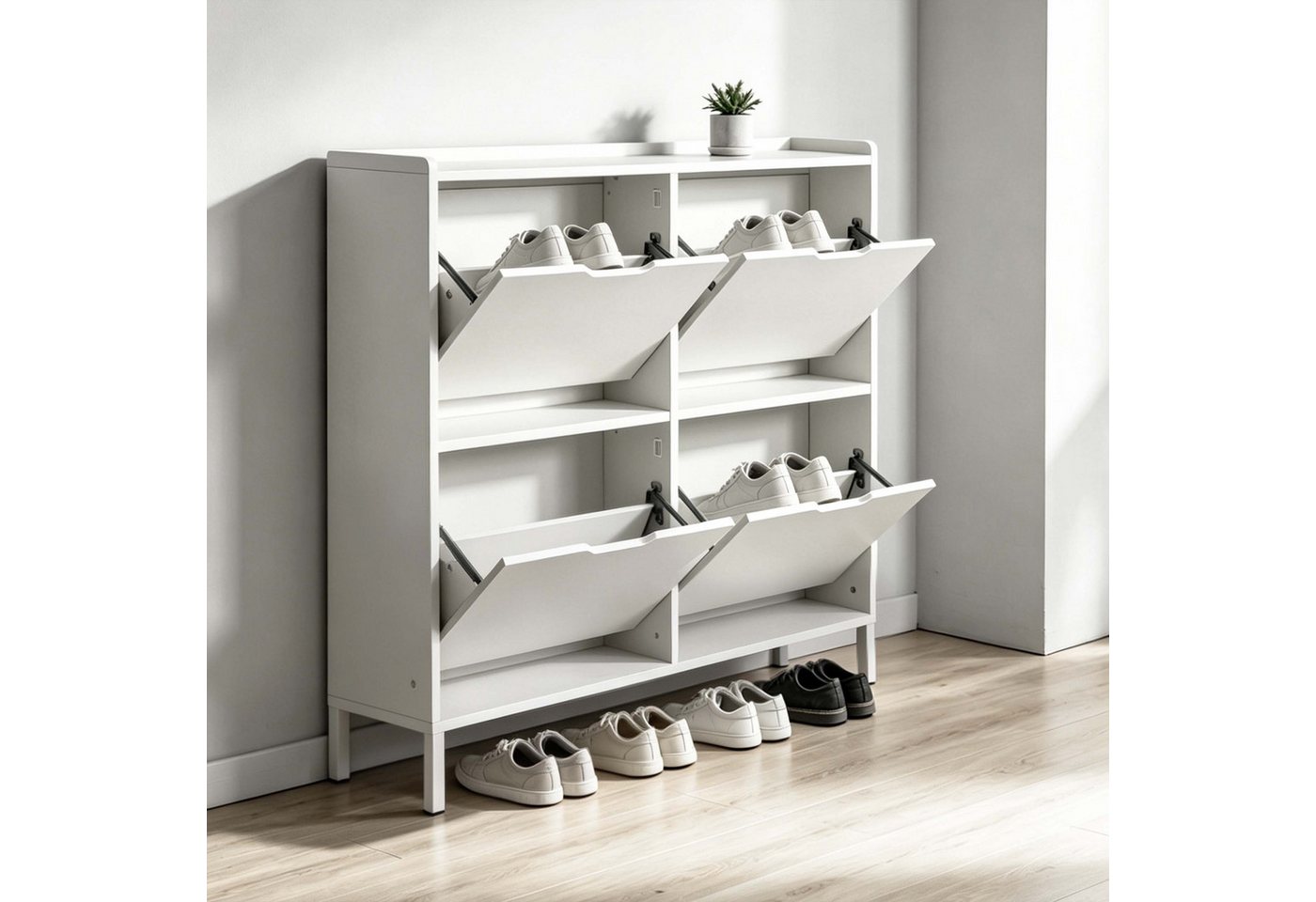 Relaxdays Schuhkipper, 4 Fächer, 16 Schuhe, Hbt: 90 X 100 X 19 Cm, Schmaler Schuhschrank Inkl. Kippschutz, Weiß Bild 5