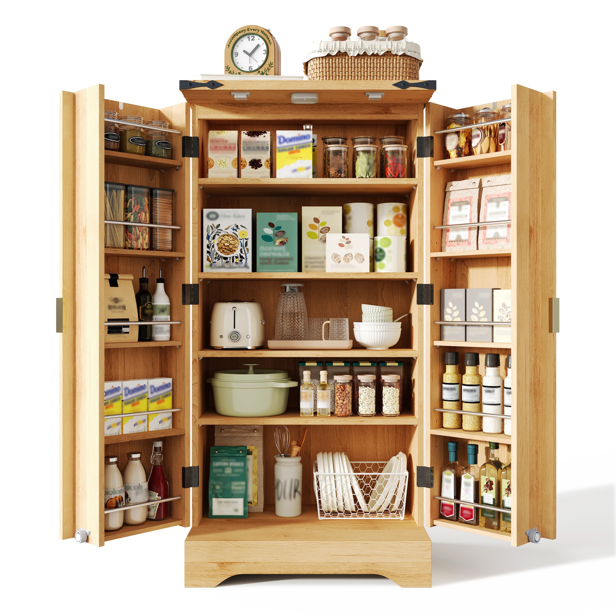 Küchensideboard Sensor Led Gewürzregal Holzoptik, Verstellbare Einlegeböden, 120 X 60.5 X 40 Cm