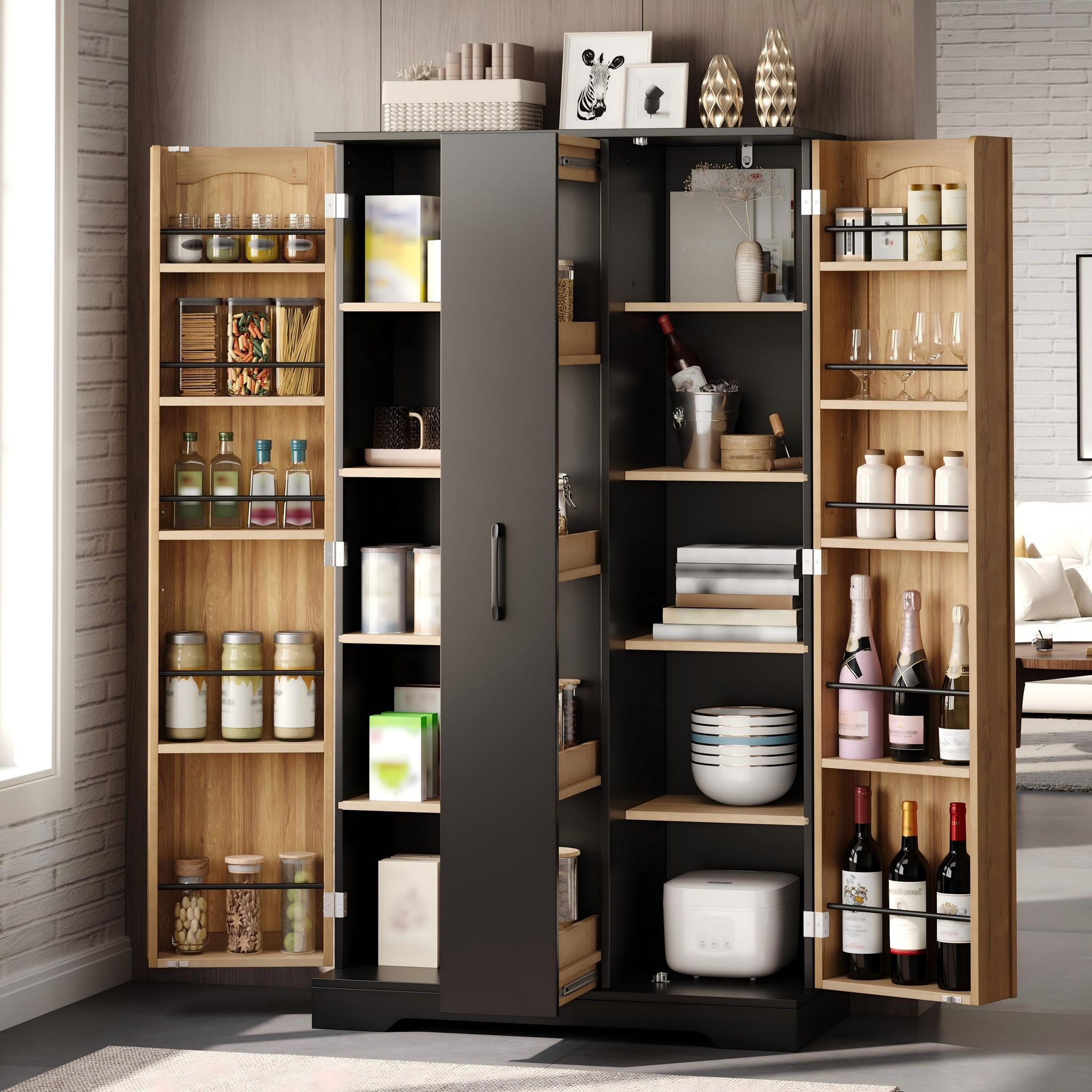 Küchenschrank Gewürzregal Schwarz, 4 Fächer, 150 X 78 X 40 Cm