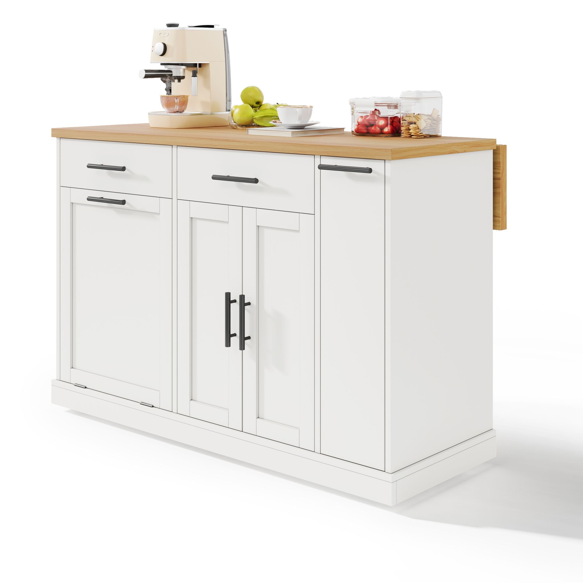 Kücheninsel Rollbar Müllschrank Gewürzregal 2 Schubladen, Mdf, 120 X 70 X 93 Cm