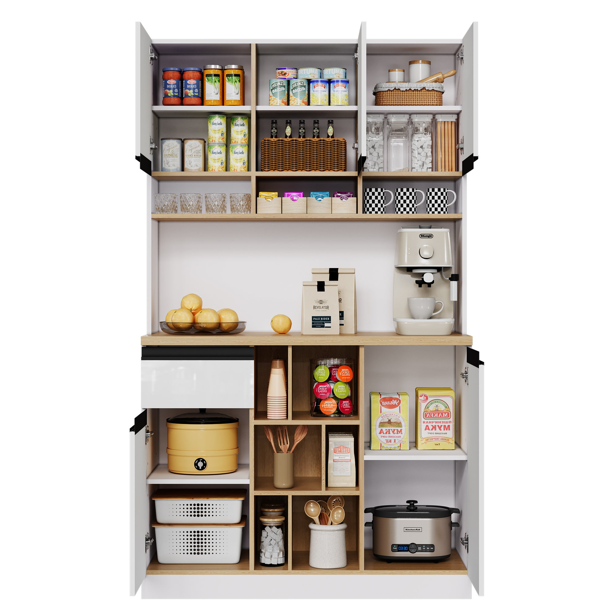 Küchenschrank Weiß Modern Viel Stauraum Schubladen, 105 X 45 X 185 Cm