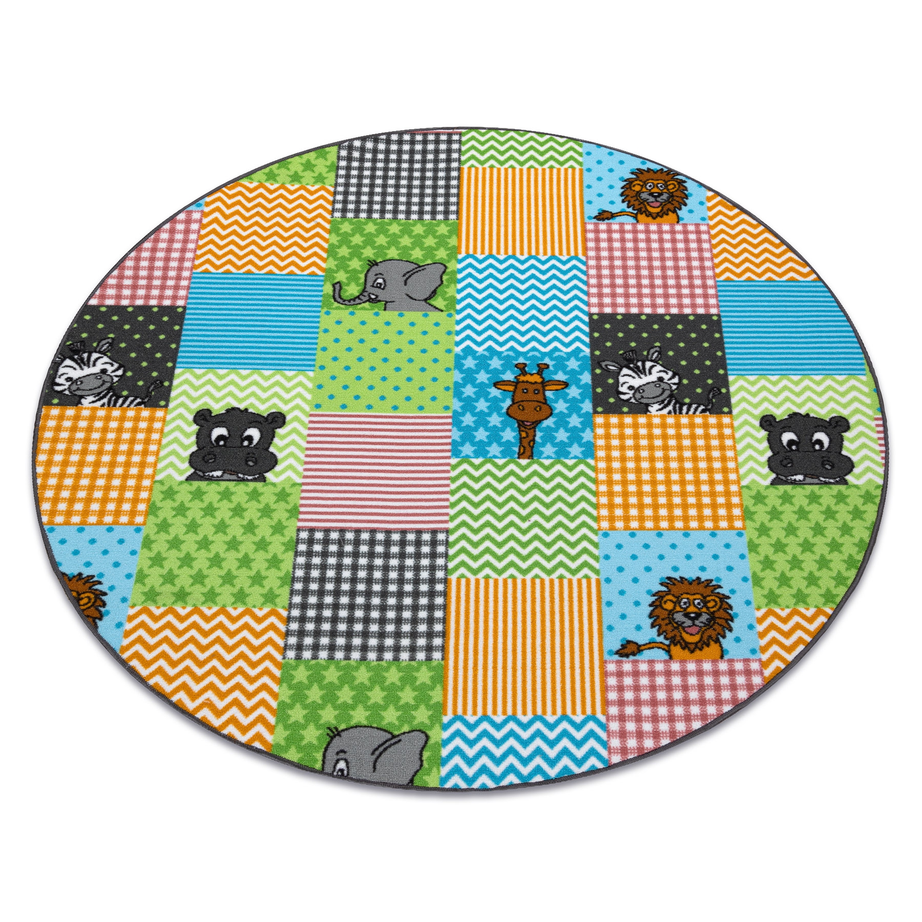 Teppich Für Kinder Zoo Kreis Tiere Multicolour Rund 170 Cm
