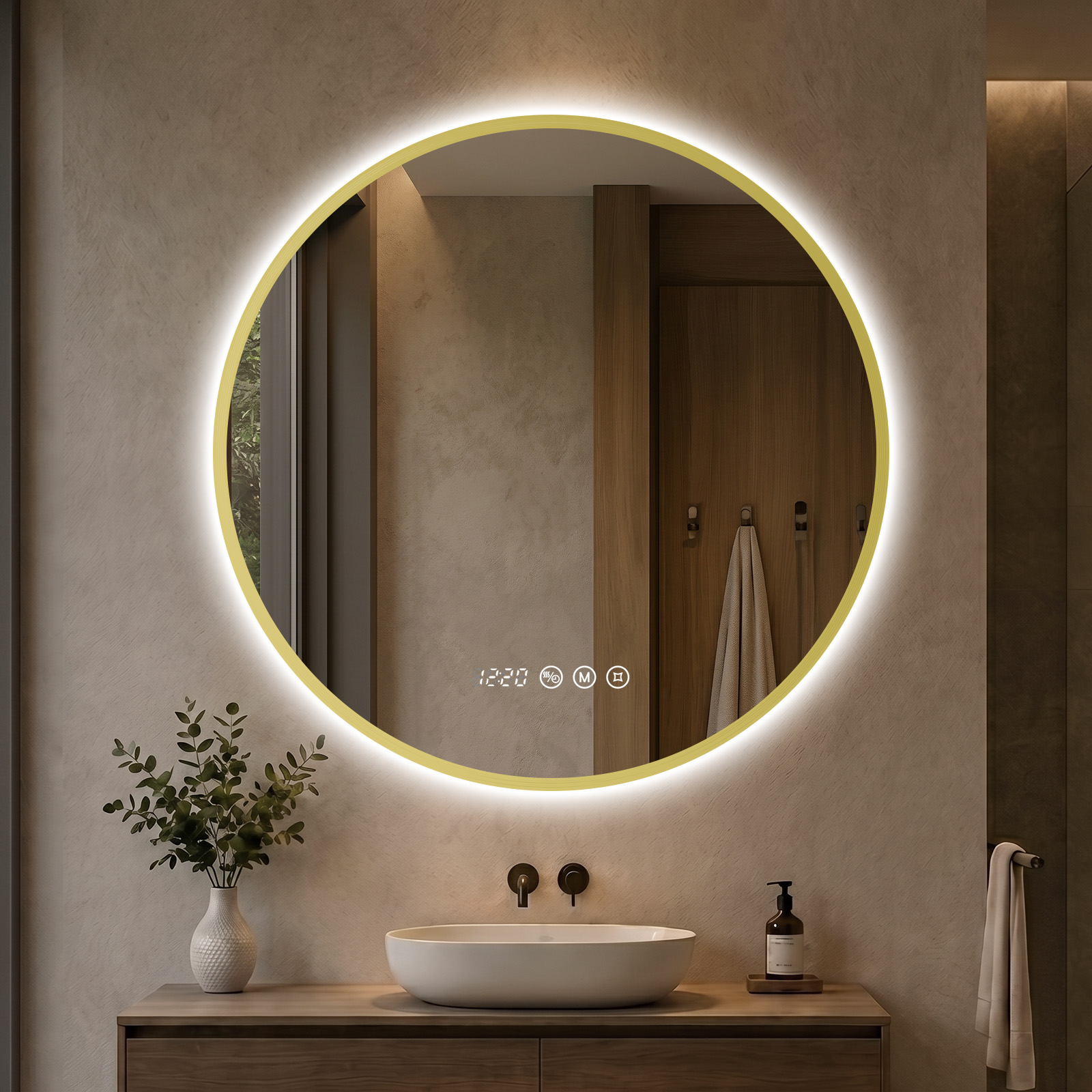 Runder Badspiegel Mit Beleuchtung Ø80 Cm Gold, 3 Lichtfarben, Dimmbar - S'Afielina