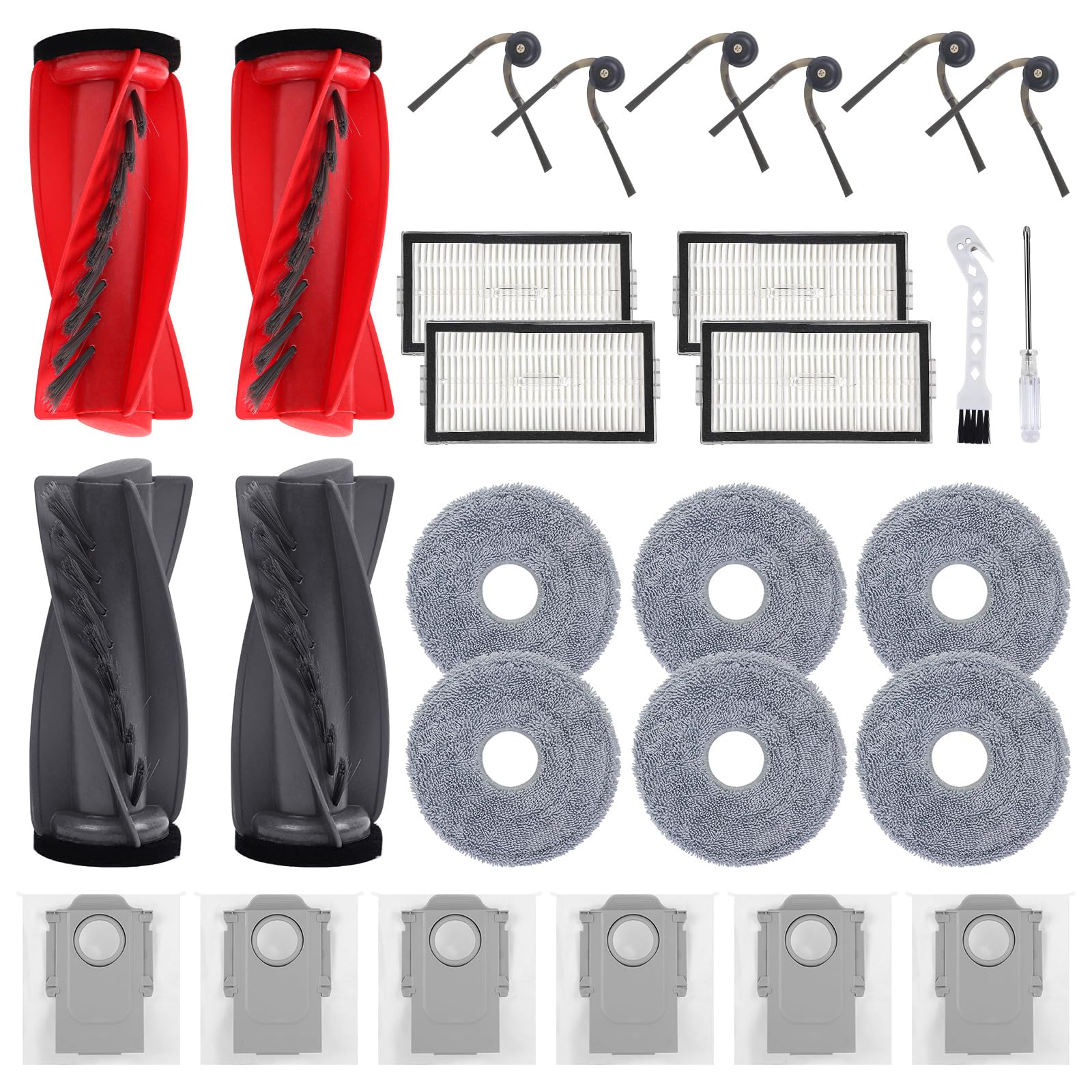 28 Stück Zubehör Ersatz Für Roborock Saros 20/saros 10r/qrevo Edge 2/edget Qrevo Curvx/curv 2 Pro/2 Prox Saugroboter, 4 Hauptbürste, 6 Seitenbürsten, 4 Hepa Filter, 6 Wischtücher, 6 Staubbeutel