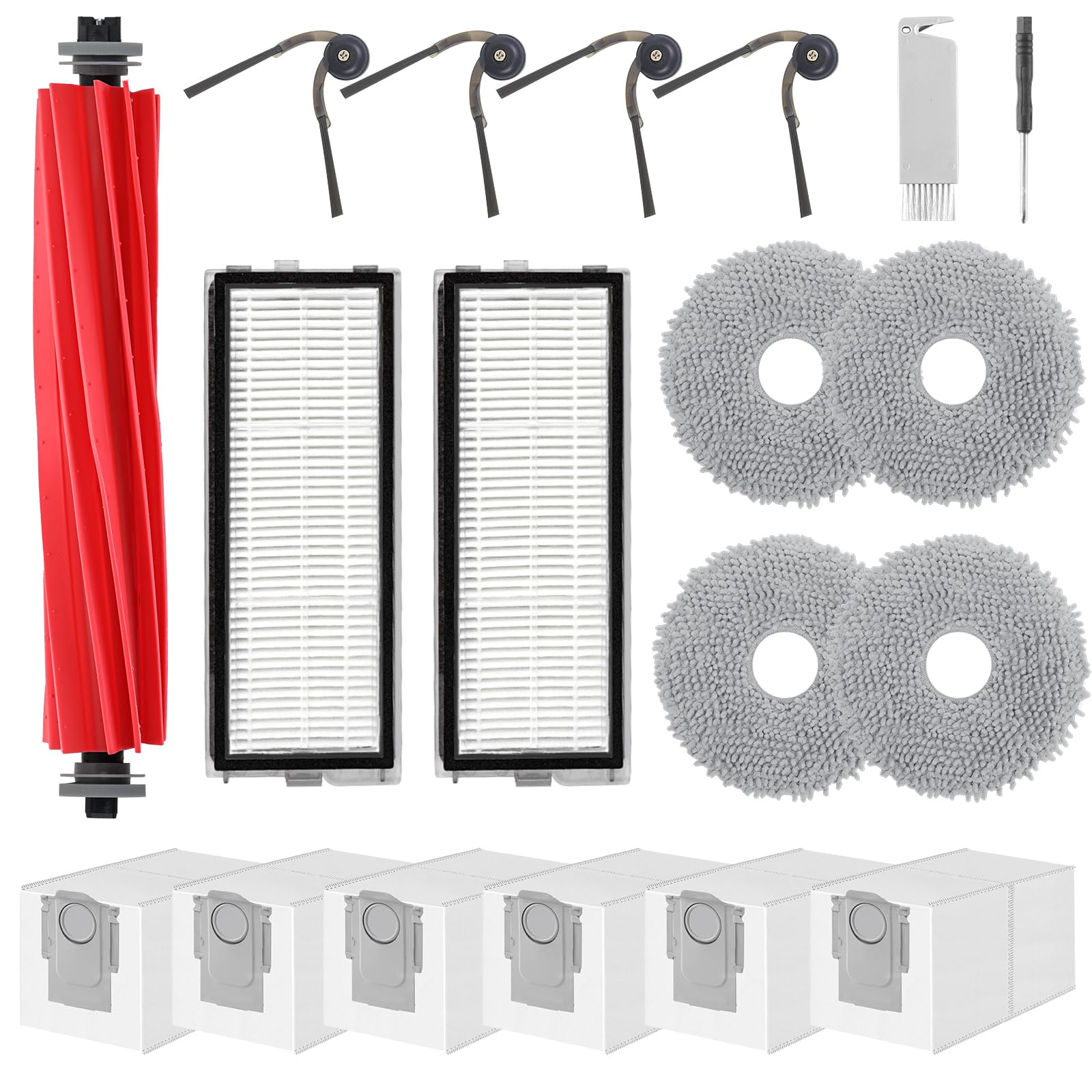 Zubehör Ersatz Für Roborock Qrevo S Pro, Qv 35a, Qv 35s Qr 598, Qr 798 Saugroboter, 1 Hauptbürste, 4 Seitenbürsten, 2 Hepa Filter, 4 Wischtücher, 6 Staubbeutel