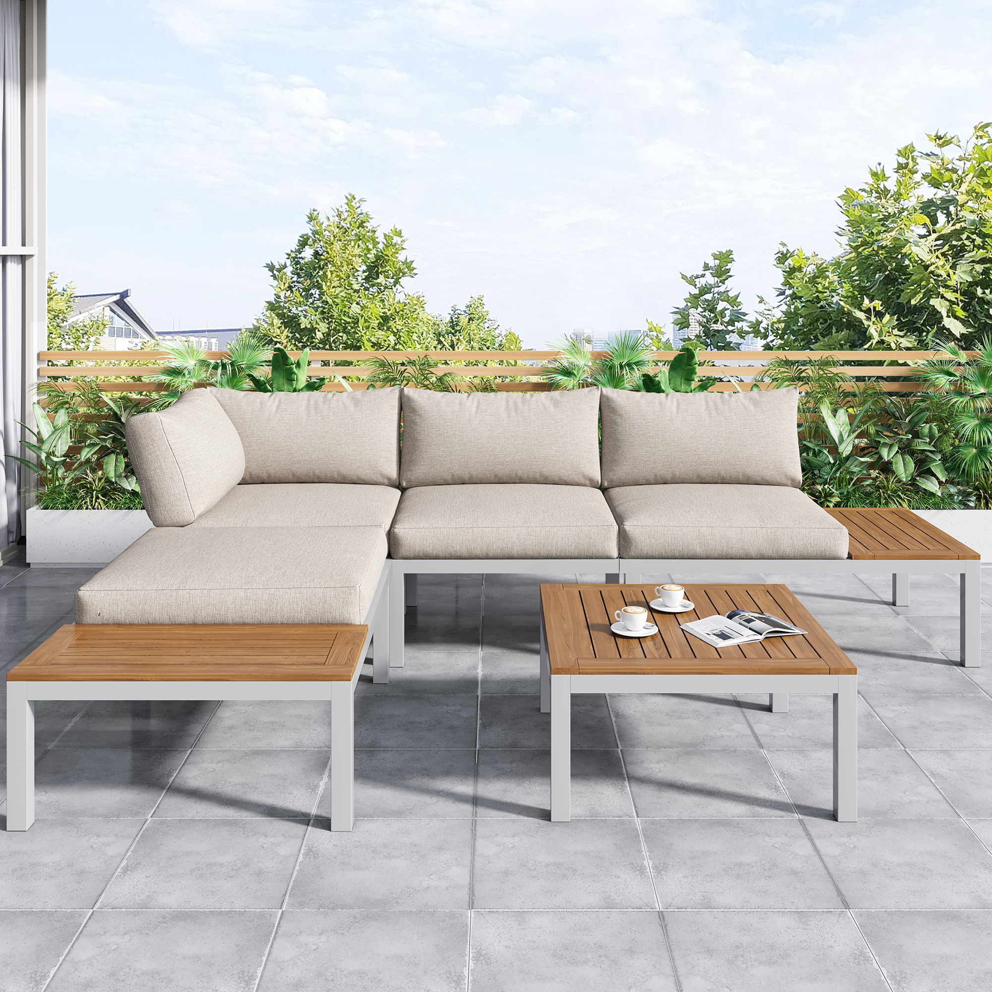Garten-loungesessel-set, Gestell Aus Verzinktem Stahl, Akazienholzplatte, Stoffbezug Zur Bespannung Der Rückenlehne, Beige – Sie Wünschen Sich Mehr Komfort In Ihrem Garten Diese S, Leichter Rahmen Aus