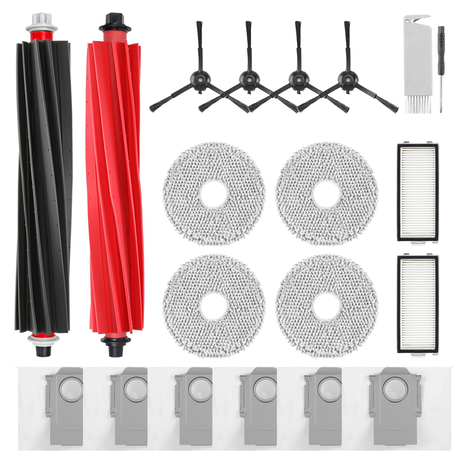 Zubehör Ersatzteile Kompatibel Mit Roborock Q Revo Master, Qrevo Slim Saugroboter, 1 Hauptbürste, 4 Wischtuch, 2 Hepa-filter, 4 Schwarze Seitenbürsten, 6 Staubbeutel, 1 Reinigungswerkzeug