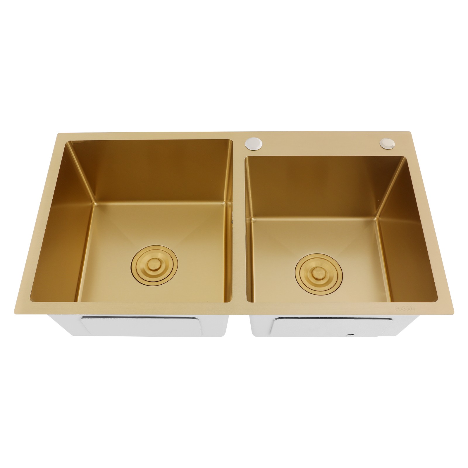 Goldfarbene Küchenspüle 80 X 45 Cm, Doppelspüle, Aus Edelstahl 304 Mit Nanobeschichtung, Bar-spüle Mit Goldfarbenem Stöpsel Und Sieb, Zum Aufstellen Oder Zum Einbau
