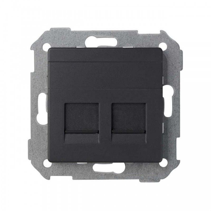 82 Konzept Universelle Flache V & D-platte Mit Pulver 2 Rj45 Mattschwarz 8200006-098 - Simon