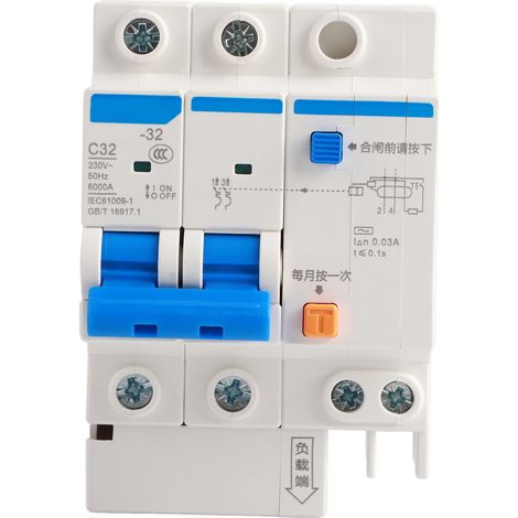 Fehlerstromschutzschalter Dz47le32 2p N C32 Rccb 230 V 32 A 30 Ma