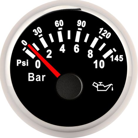Öldruckmesser (2 Zoll), 0–10 Bar, 145 Psi, Led-beleuchtetes Zifferblatt, Geeignet Für Auto, Motorrad, Boot, Lkw, 12 V/24 V, Schwarzes Zifferblatt, Silberner Rahmen