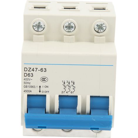 3-poliger Leitungsschutzschalter (mcb), Din-schienenmontage, 4500 A, 400 V, 63 A Abschaltvermögen, Für Heimbüros