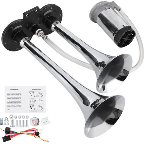 12v 135db Druckluft-sirene, Doppelhorn, Lautsprecher Aus Aluminiumlegierung Für Auto, Lkw, Wohnmobil Mit Silbernem Motor