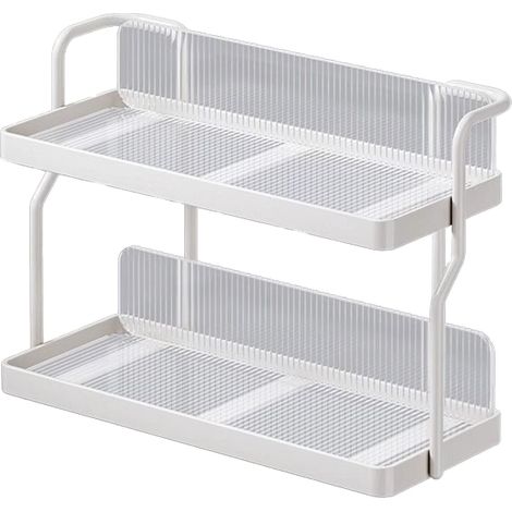 2-stöckiger Küchen-organizer Aus Kohlenstoffstahl, Multifunktionales Gewürzregal Für Schlafzimmer, Badezimmer, Kleiderschrank, Unter Der Spüle, Cremeweiß