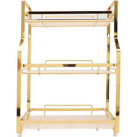 Badezimmerregal, Wandmontierter Eckorganizer, Freistehendes Regal Für Wohnzimmer, Schlafzimmer, Küche, Weiß Und Gold, 3 Ebenen
