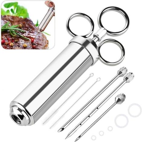 60-ml-marinadenspritze, Saucenballon Aus Edelstahl 304, Lebensmittelinjektor, Küchenhelfer Mit 3 Nadeln Zum Marinieren, Grillen, Braten, Für Fleisch Und Bbq
