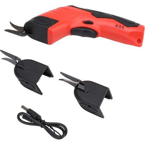 Elektrische Schere (4,2 V) Mit Sicherheitsschalter, Usb-c-ladeanschluss, Kabellos, Für Karton, Leder Und Kunststoffmatten, Rot, 1 Wolframstahl-schneidkopf + 2 Metallschneidköpfe