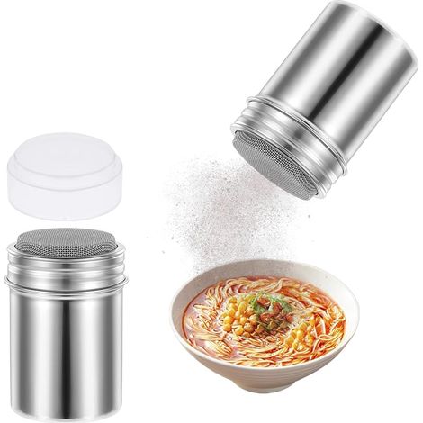 Puderzuckerstreuer, 2-teiliger Edelstahl-304-streuer Mit Deckel, Schokoladenpulverstreuer Für Cappuccino, Puderzucker Und Gewürze