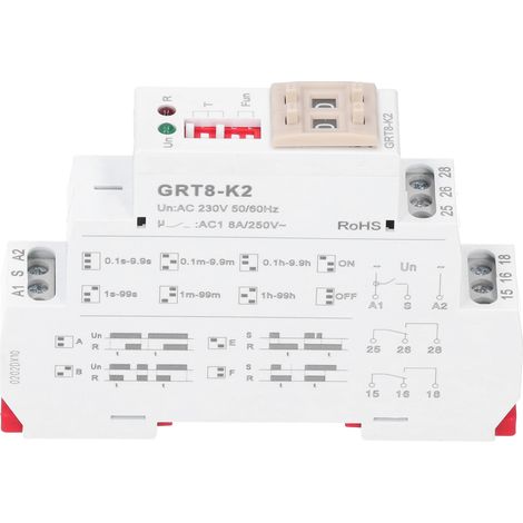 Zeitverzögerungsrelais Ac230 50/60hz, 2 Öffnungs-/schließpositionen, 4 Verzögerungsmodi, Bereich 0,1s – 99h, Hohe Präzision Grt8-k2