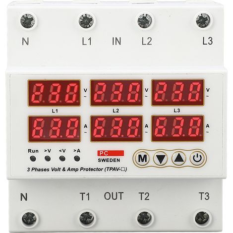 Dreiphasen-din-schienenvoltmeter, Einstellbares Amperemeter, Überspannungs-, Unterspannungs- Und Überstromschutz, 63 A, Ac 390–500 V