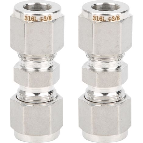 Kompressionsverschraubung Aus Edelstahl 316, Gerader Schlauchadapter Mit Doppelklemmring Für Schläuche (ф3/8"), 2 Stück