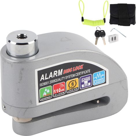 Wasserdichtes Scheibenbremsenschloss-set, 110 Db, Diebstahlalarm, Schutz Für Motorrad Und Fahrrad (silber)