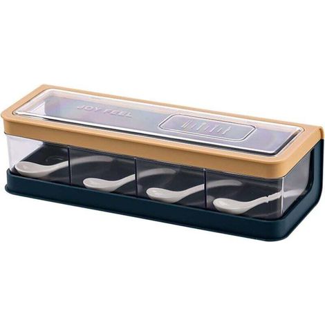 Set Aus 4 Gewürzgläsern Mit Gittermuster, Gewürzbehältern, Gewürzboxen, Gewürzregal Für Küche Und Esszimmer (27,5 X 10,5 X 7,8 Cm)