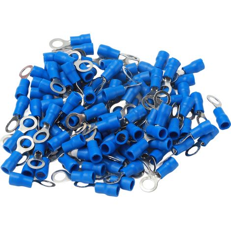 Vorisolierte Ringkabelschuhe, Pvc-kupferdrahtverbinder Für Maschinen, Awg 22–16rv1,25–5, Blau, 100 Stück