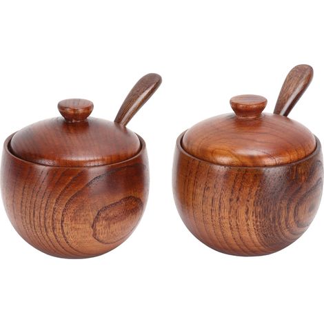 Set Aus 2 Japanischen Retro-gewürzdosen Aus Holz Mit Deckel Und Löffel Für Die Küche