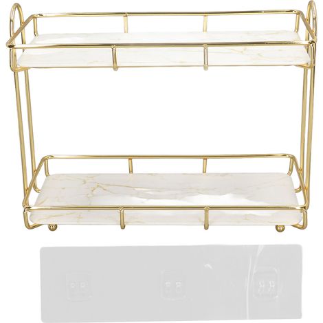 Zweistöckiges Badezimmerregal, Freistehendes Regal Mit Trennwand, Kosmetikablage, Gold, Klein, 31 X 23 Cm