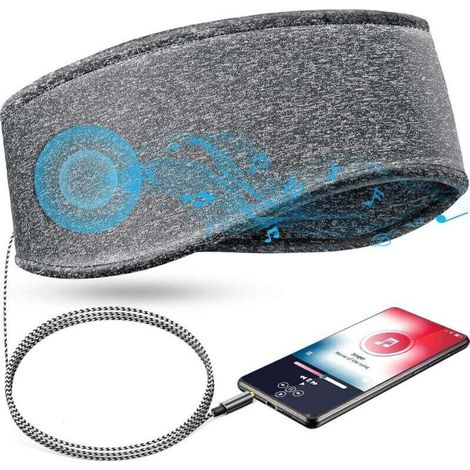 Musikalisches Schlaf-stirnband Mit Kopfhörern, Weiches, Elastisches Reise-stirnband Mit Kabelgebundenen 3,5-mm-kopfhörern Und Schlankem Lautsprecher, Komfortable Schlaf-musik-kopfhörer (grau)