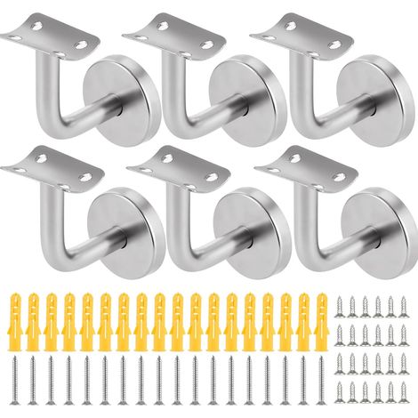 Set Mit 6 Edelstahl-handlaufhalterungen, Treppengeländerstützen, Treppengeländerhalterungen, Robuste Ausführung, Silberfarben, 60 X 60 Mm, Für Den Innen- Und Außenbereich