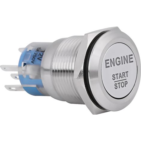 12v Weißer Led-start-stopp-druckknopf Für Automotoren, Silberfarbener Edelstahl