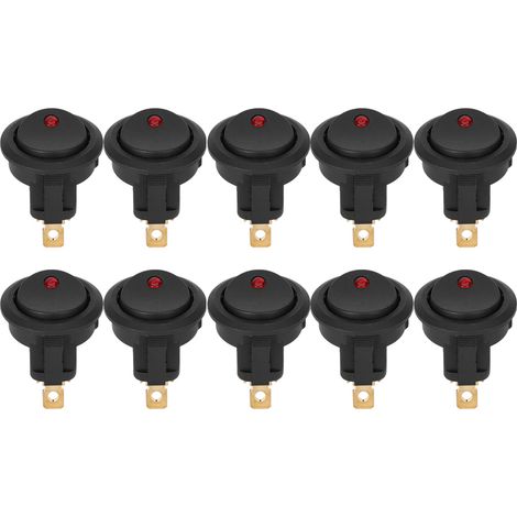 10er-packung 12v Runde, Wasserdichte Spst-wippschalter Zum Ein- Und Ausschalten Mit Led-spotlight Und 3-poligen Silbernen Anschlüssen.