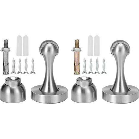 Set Aus 2 Magnetischen Türstoppern Aus Edelstahl, Stark Und Flexibel, Zur Wandmontage, Robust Und Widerstandsfähig, Mit Schalldämpfendem Gummi.