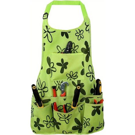 Robuste Gartenschürze Aus Oxford-gewebe Mit Werkzeuggürtel Und Mehreren Taschen – Grünes Blumenmuster, Strapazierfähig Und Abriebfest, Ideal Für Damen Und Herren. Unverzichtbar Für Jeden Garten.