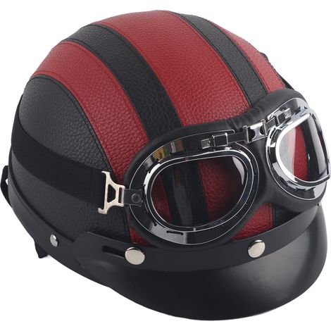 Universeller Halbhelm Aus Kunstleder Mit Uv-schutzvisier Für Motorrad Und Roller, Rot