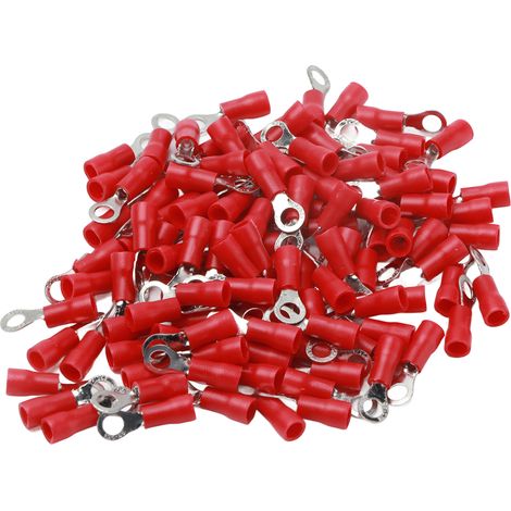 Vorisolierte Ringkabelschuhe, Pvc-kupferdrahtverbinder Für Maschinen Awg 22-16rv1.25-4, Rot, 100 Stück
