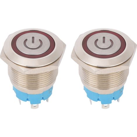 Zweiteiliger 4-poliger Drucktaster, 19 Mm Runder Flachkopf, Edelstahlgehäuse Mit Beleuchtung, Schutzart Ip65, 12–24 V Dc, Rot