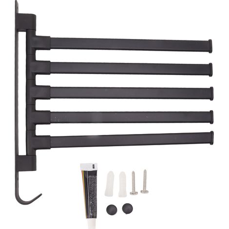 Schwarzer, Schwenkbarer Handtuchhalter Zur Wandmontage (ohne Bohren), 5-armige Eck-handtuchstange Fürs Badezimmer