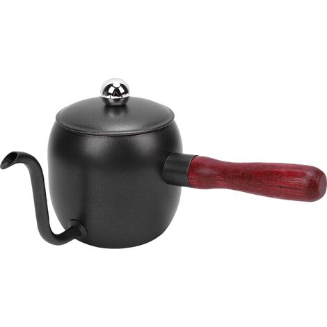 500-ml-kaffeekessel Aus Edelstahl 304 Mit Schwanenhalsausguss Und Holzgriff Für Zuhause, Büro Und Camping – Schwarz
