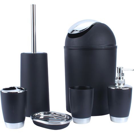 6-teiliges Badezimmer-accessoire-set: Abfalleimer, Seifenspender, Seifenschale, Zahnbürstenhalter, Zahnbürstenhalter