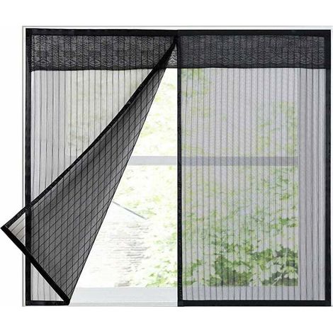 Magnetisches Fenster-moskitonetz Mit Klettverschluss, Mückenschutz, Farbe: Schwarz, Maße: 120 X 150 Cm