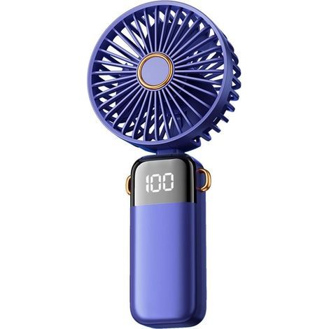 Tragbarer Ventilator Mit 1200-mah-akku, 5 Geschwindigkeitsstufen, 180° Klappbarem Gelenk, 3-in-1-nutzungsmöglichkeiten (hand, Nacken, Schreibtisch), Dunkelblaue Farbe